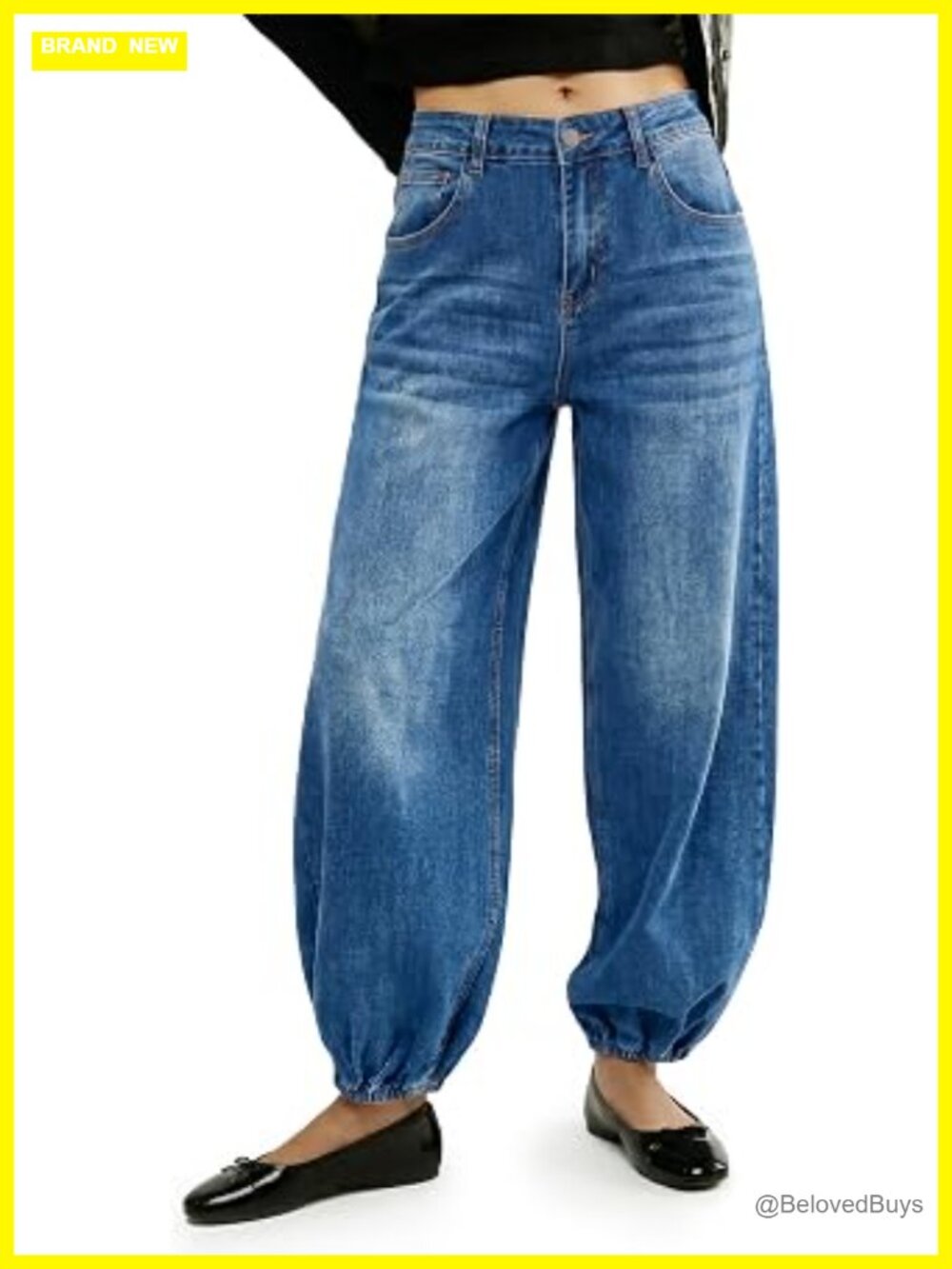High Waisted Wide Leg Baggy Harem Denim Jeans with Pockets